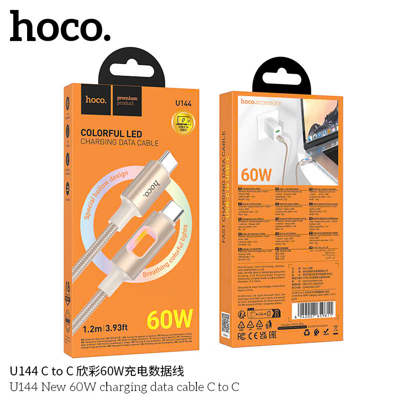 cap-hoco-u144-sac-nhanh-60w-2-dau-type-c-dai-1-2m